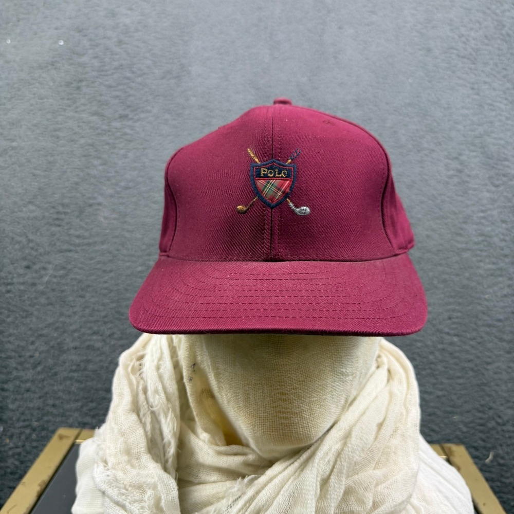 Polo Ralph Lauren Mens Maroon Golf Crest Shield Hat Medium Cotton Fitted Cap